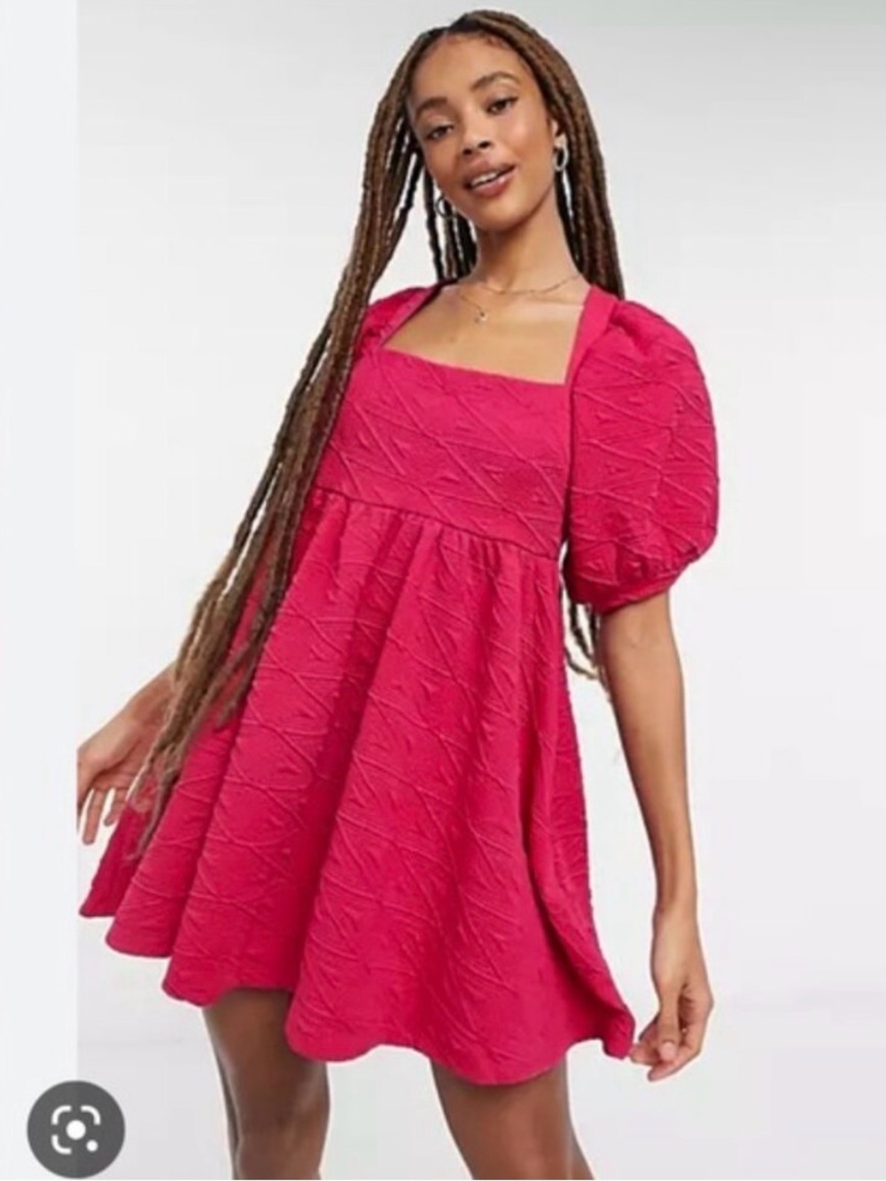 Free People Fuchsia Square-Neck Puff-Sleeve Mini Dress